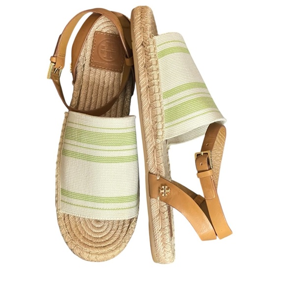 TORY BURCH Elastic Awning Stripe
Espadrille Sandal Green and Ivory 9.5 - Picture 7 of 16
